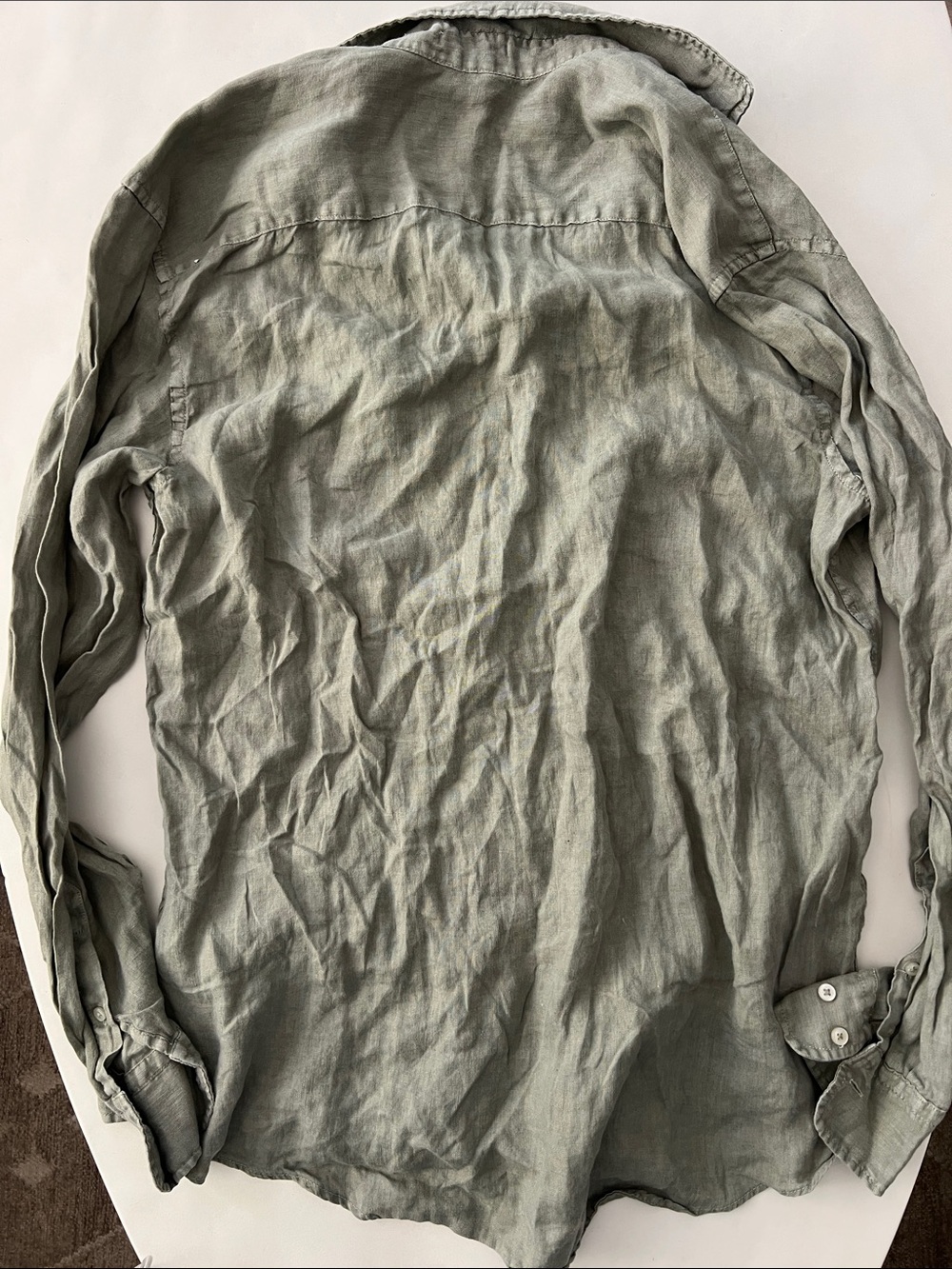Zara Sage Green Lightweight 100% Linen Button Down Long Sleeve Top Large - Picture 3 of 6